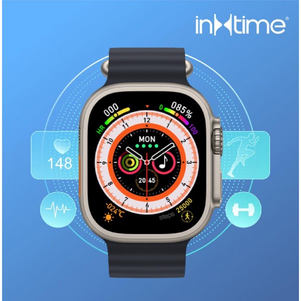 ΙΝΤΙΜΕ smartwatch 8 Ultra, 1.91", IP67, heart rate, ηχείο & mic, μαύρο