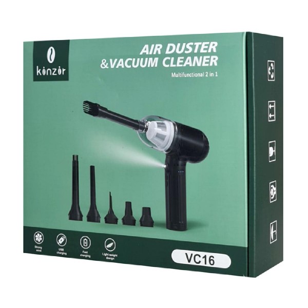 KINZIR 2 σε 1 σκουπάκι χειρός & air duster VC16, LED, 90W 7500mAh, μαύρο