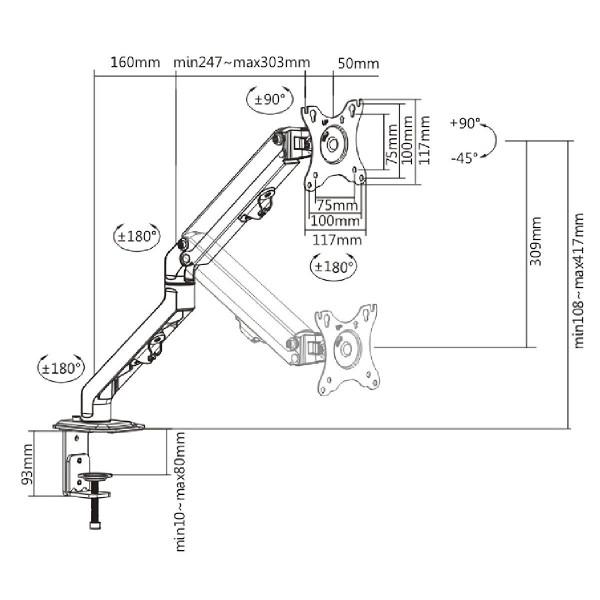 BRATECK βάση γραφείου LDT45-C012 για οθόνη 17"-27", έως 7kg