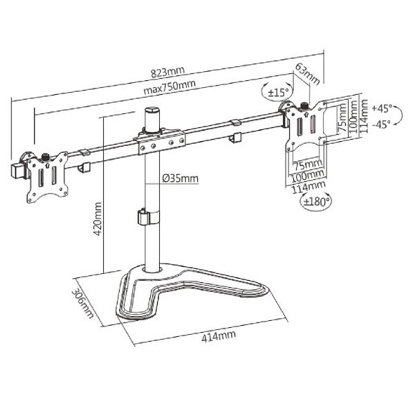 BRATECK βάση γραφείου LDT57-T02 για 2 οθόνες 17"-32", έως 9kg ανά οθόνη