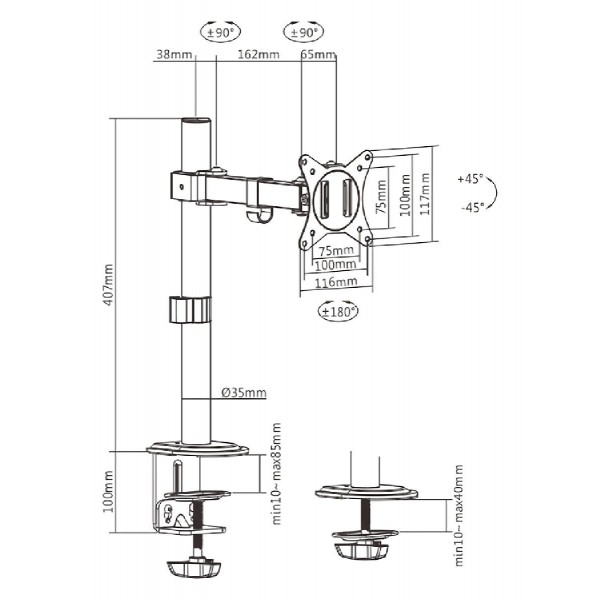 BRATECK βάση γραφείου LDT66-C011 για οθόνη 17"-32", έως 9kg