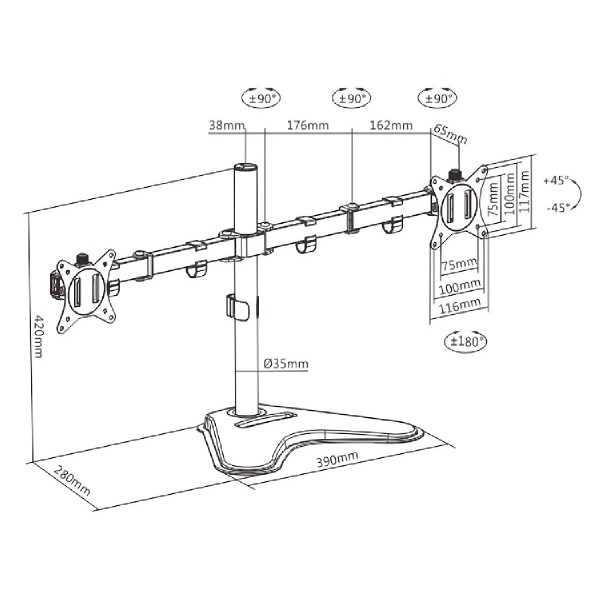 BRATECK βάση γραφείου LDT66-T024 για 2 οθόνες 17"-32", έως 9kg ανά οθόνη