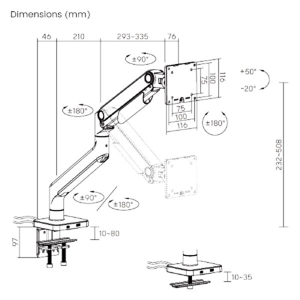 BRATECK βάση γραφείου LDT74-C012UC για οθόνη 17"-49", έως 9kg