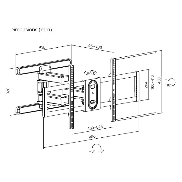 BRATECK επιτοίχια βάση LPA81-486 για τηλεόραση 43-100" full motion, 60kg