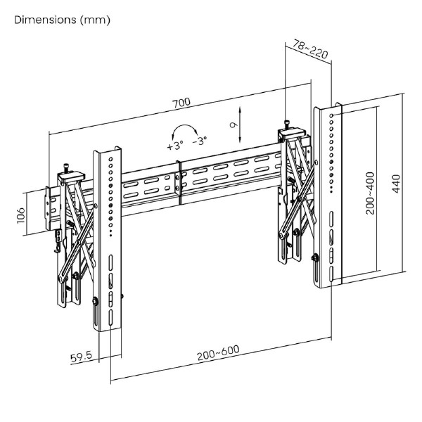 BRATECK επιτοίχια βάση LVW02E-46T για τηλεόραση 37-70", Pop-Out, 70kg