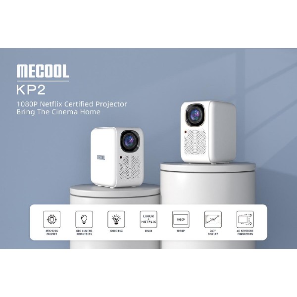 MECOOL smart βιντεοπροβολέας KP2, 1080p FHD, 600 ANSI, Wi-Fi, λευκός