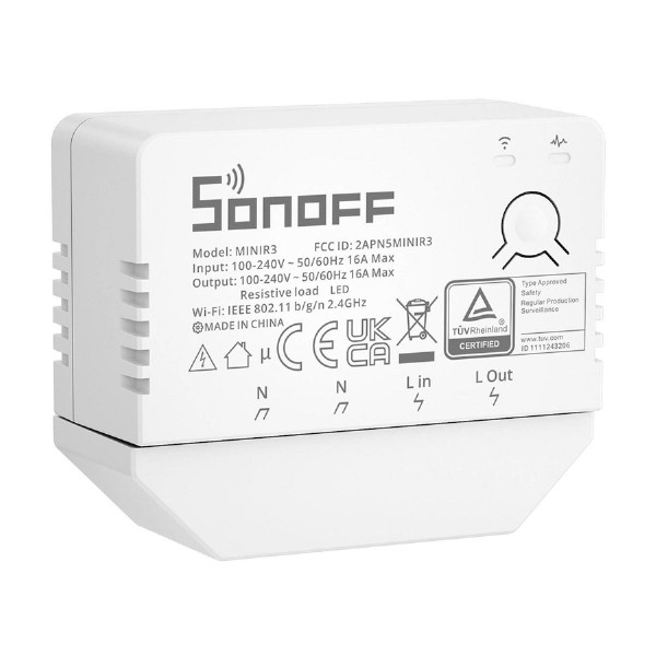 SONOFF smart διακόπτης MINIR3, 1-Gang, Wi-Fi, 16A, λευκός