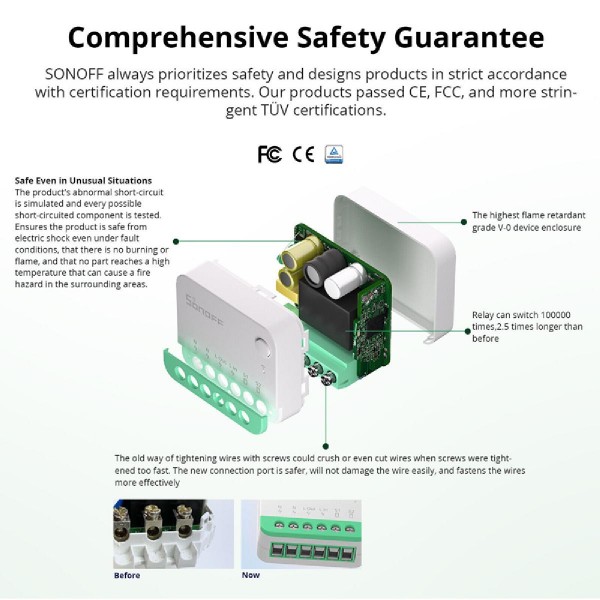 SONOFF smart διακόπτης MINIR4M, 2 κανάλια, Wi-Fi, 10A, λευκός