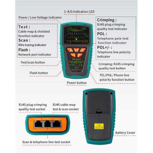 PROSKIT tester καλωδίων δικτύου MT-7029N για RJ45/11/12