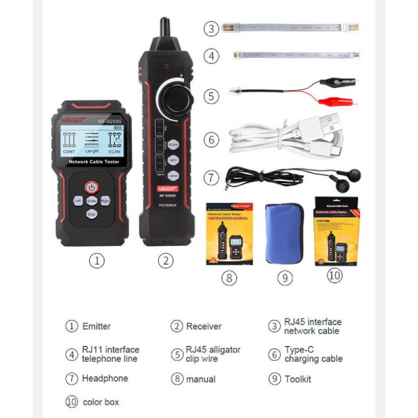 NOYAFA tester καλωδίων δικτύου NF-8209S για RJ45 PoE