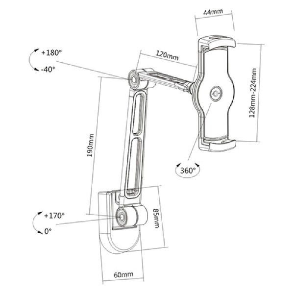 BRATECK επιτοίχια βάση PAD28-02 για tablet 4.7-12.9", μαύρη