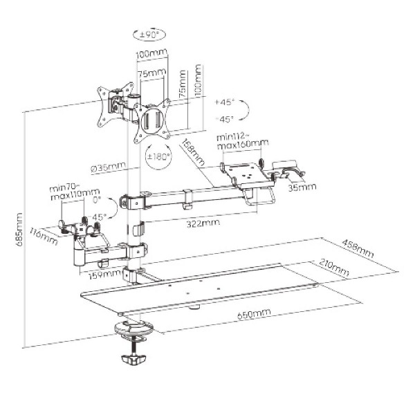 BRATECK βάση γραφείου PMM-02LD για 2x οθόνες 17"-32"/POS/πληκτρολόγιο