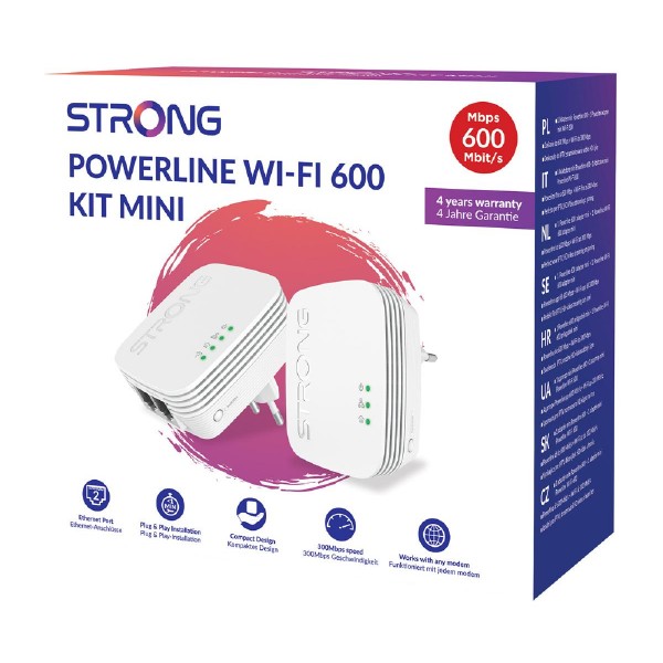 STRONG Powerline Kit POWERLWF600DUOMINI, 600Mbps, 300Mbps WiFi, 2τμχ