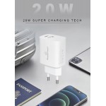 POWERTECH φορτιστής τοίχου PT-1040, USB & USB-C, PD QC3.0, 20W, λευκός