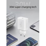 POWERTECH φορτιστής τοίχου PT-1043, USB-C, PD QC3.0, 30W, λευκός