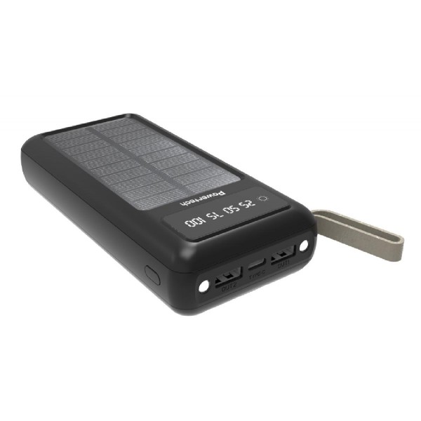 POWERTECH power bank με καλώδια & οθόνη PT-1084 20000mAh, ηλιακό, μαύρο