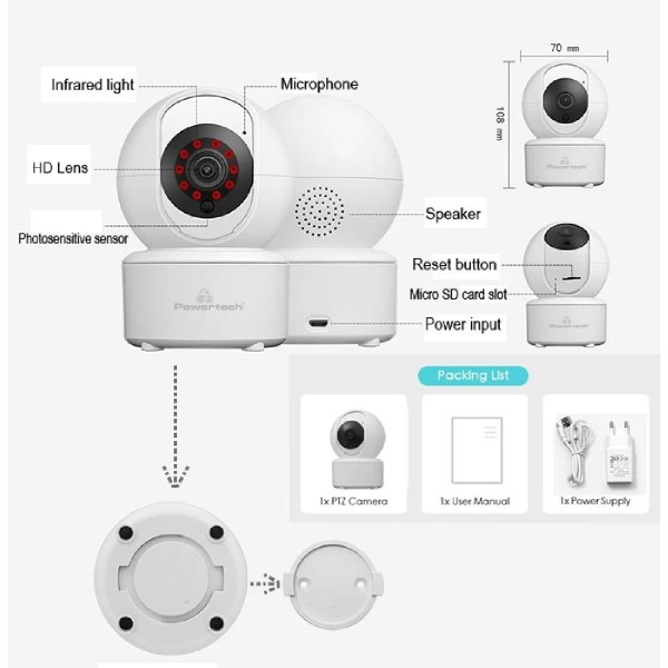 POWERTECH smart κάμερα PT-1085, 3.6mm, 3MP, WiFi, PTZ