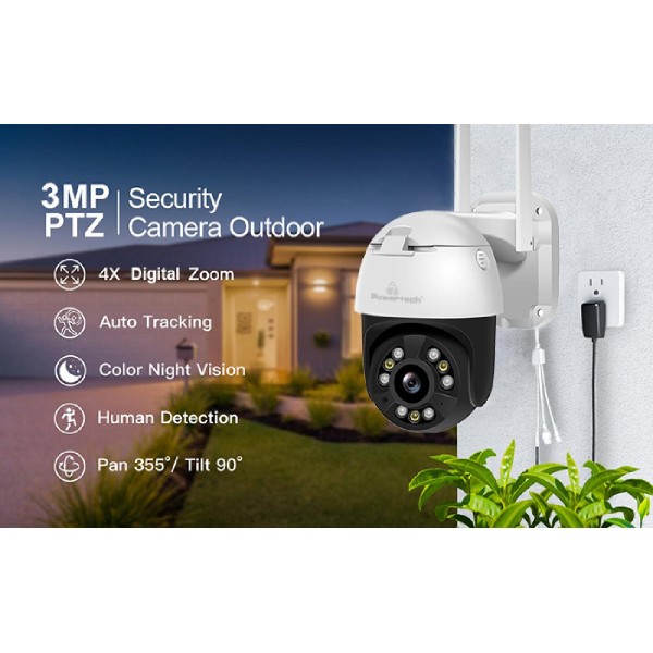 POWERTECH smart κάμερα PT-1086, 3MP, 4x digital zoom, Wi-Fi, PTZ, IP65