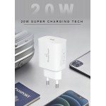 POWERTECH φορτιστής τοίχου PT-1091, USB-C, PD 20W, λευκός