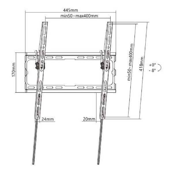 POWERTECH επιτοίχια βάση PT-1127 για τηλεόραση 32"-70", έως 45kg