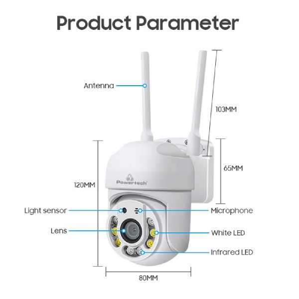 POWERTECH smart κάμερα PT-1144, 2MP, Wi-Fi, PTZ, IP65