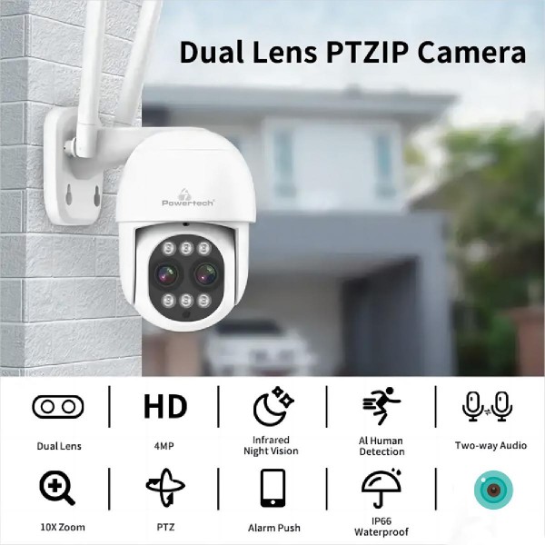 POWERTECH smart κάμερα PT-1163, 4MP, Wi-Fi, PTZ, SD, 8x zoom, IP65