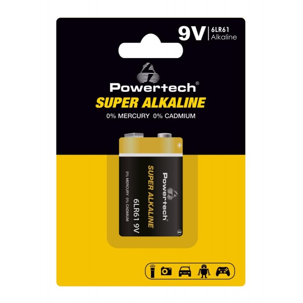 POWERTECH αλκαλική μπαταρία Super Alkaline PT-1215, 9V, 1τμχ