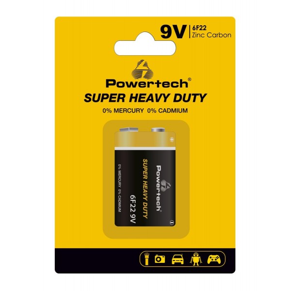 POWERTECH μπαταρία Zinc Carbon Super Heavy Duty PT-1220, 9V, 1τμχ