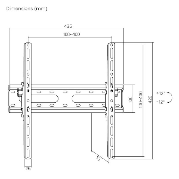 POWERTECH επιτοίχια βάση PT-1276 για τηλεόραση 32-70", έως 45kg