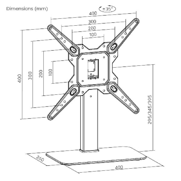 POWERTECH επιτραπέζια βάση PT-1281 για τηλεόραση 23-55", 40kg