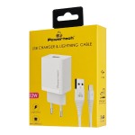 POWERTECH φορτιστής τοίχου PT-1323 με καλώδιο Lightning, USB, 12W, λευκός