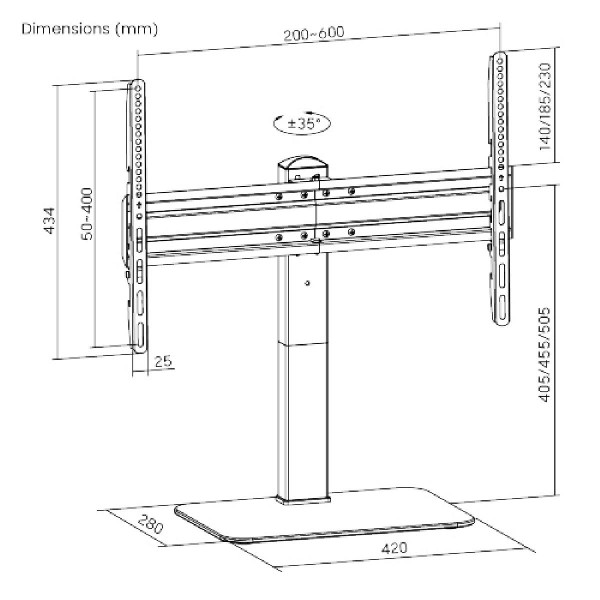 POWERTECH επιτραπέζια βάση PT-1328 για τηλεόραση 37-70", 40kg