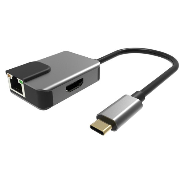 POWERTECH αντάπτορας USB Type-C σε HDMI + RJ45 + PD PTH-053, 4K, γκρι