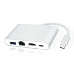 POWERTECH USB-C hub PTH-085, HDMI/RJ45/USB/USB-C PD θύρες, γκρι