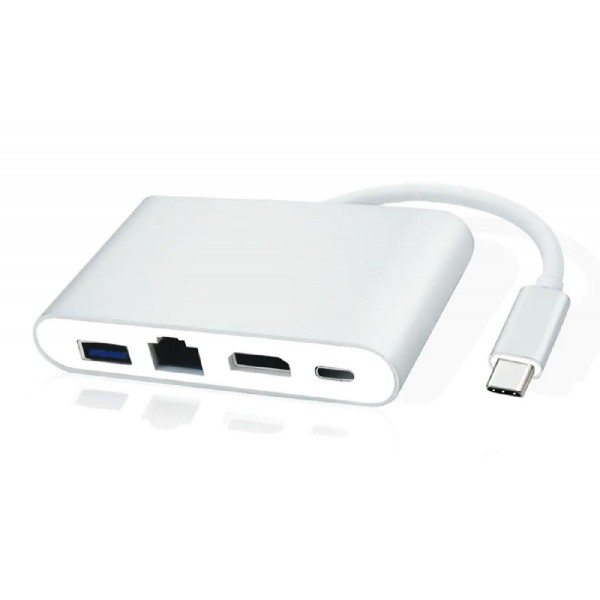 POWERTECH USB-C hub PTH-085, HDMI/RJ45/USB/USB-C PD θύρες, γκρι