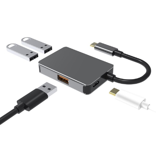 POWERTECH USB-C hub PTH-102, USB-C & 3x USB θύρες, 10Gbps, γκρι