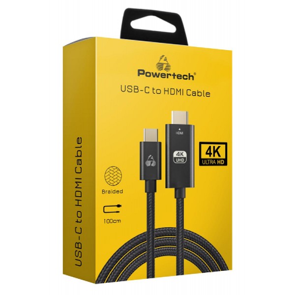 POWERTECH καλώδιο USB-C σε HDMI PTR-0137, 4K/60Hz, 10.2Gbit/s, 1m, μαύρο