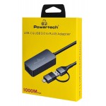 POWERTECH αντάπτορας δικτύου PTR-0149, USB & USB-C, 1000 Mbps, γκρι