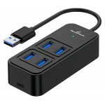 POWERTECH USB hub PTR-0153, 4x θυρών, 5 Gbps, USB σύνδεση, μαύρο