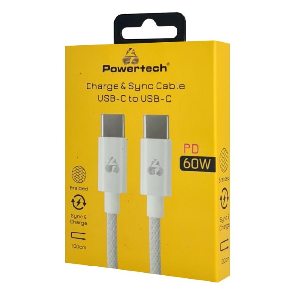 POWERTECH καλώδιο USB-C PTR-0183, 60W, 480Mbps, 1m, λευκό