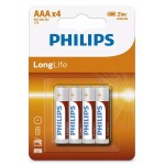 PHILIPS LongLife Zinq chloride μπαταρίες R03L4B/10 AAA R03 Micro, 4τμχ