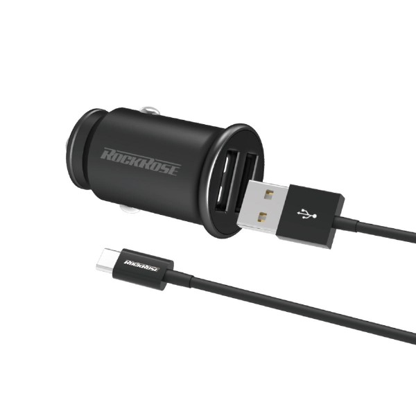 ROCKROSE φορτιστής αυτοκινήτου Ranger P2 με καλώδιο, 2x USB, 12W, μαύρος