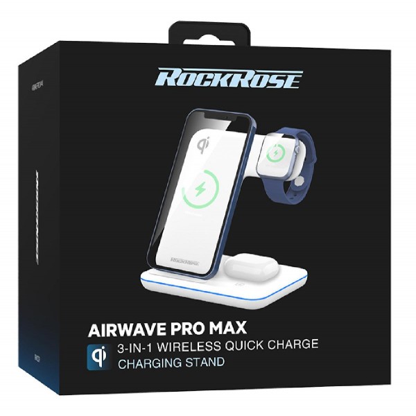 ROCKROSE ασύρματος φορτιστής Airwave Pro Max RRWC09, 15W, λευκός