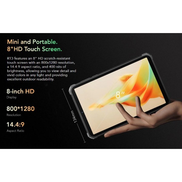 OUKITEL tablet RT3, 8", 4/64GB, 4G, 5150mAh, IP68/IP69K, μαύρο