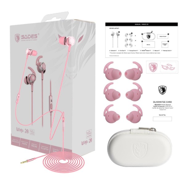 SADES gaming earphones Wings 20, 12mm, 3.5mm, 1.2m, ροζ