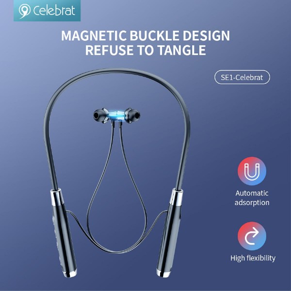 CELEBRAT earphones SE1 με μαγνήτη, Bluetooth 5.3, 800mAh, Φ12mm, μαύρα