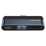 USAMS USB-C hub US-SJ491, USB/USB-C PD/micro SD θύρες, γκρι