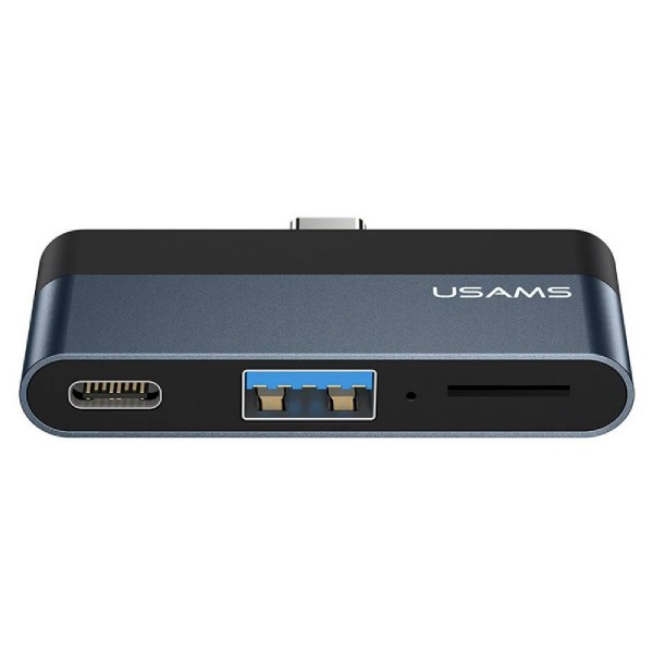 USAMS USB-C hub US-SJ491, USB/USB-C PD/micro SD θύρες, γκρι