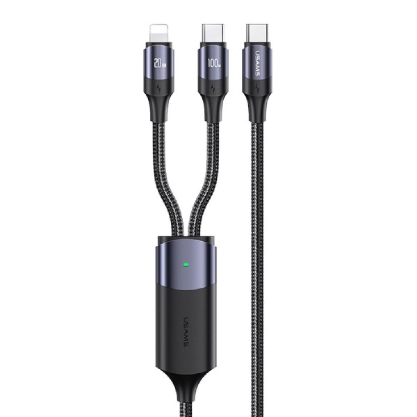 USAMS καλώδιο USB-C σε USB-C & Lightning US-SJ550, PD 100W, 1.2m, μαύρο