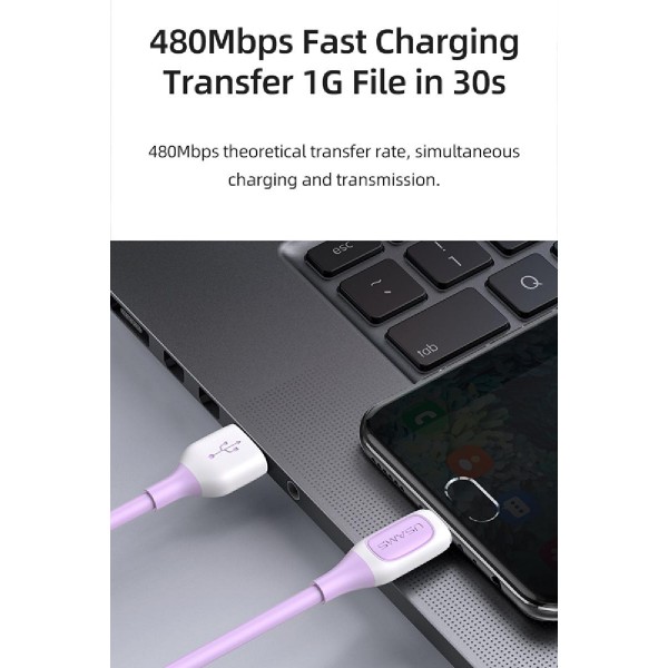 USAMS καλώδιο Lightning σε USB US-SJ595, 2.4A, 1m, μαύρο